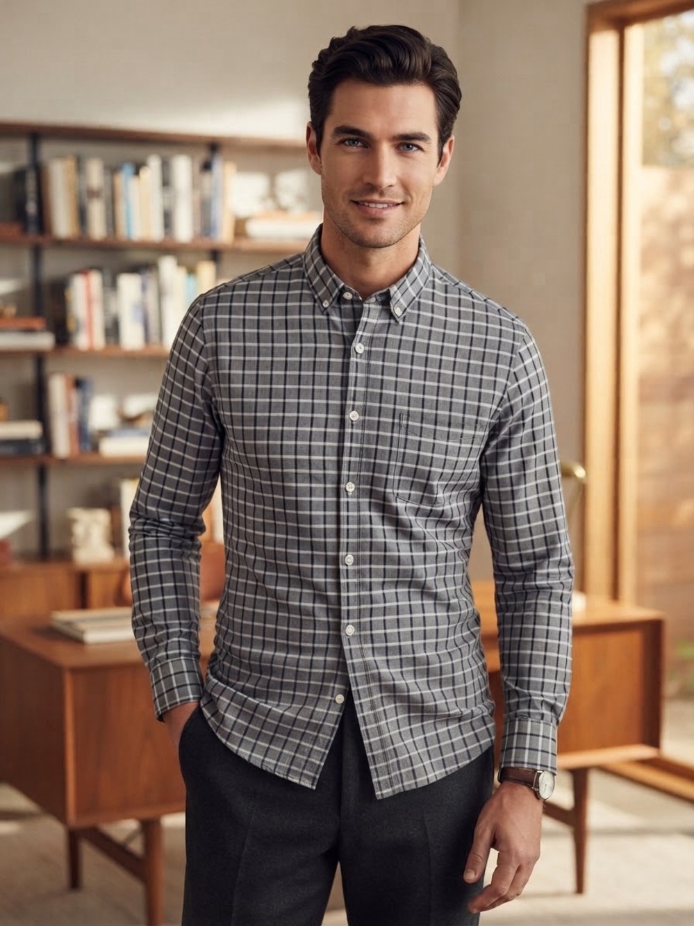 Denver Hayes Gray Plaid Button-Down Shirt